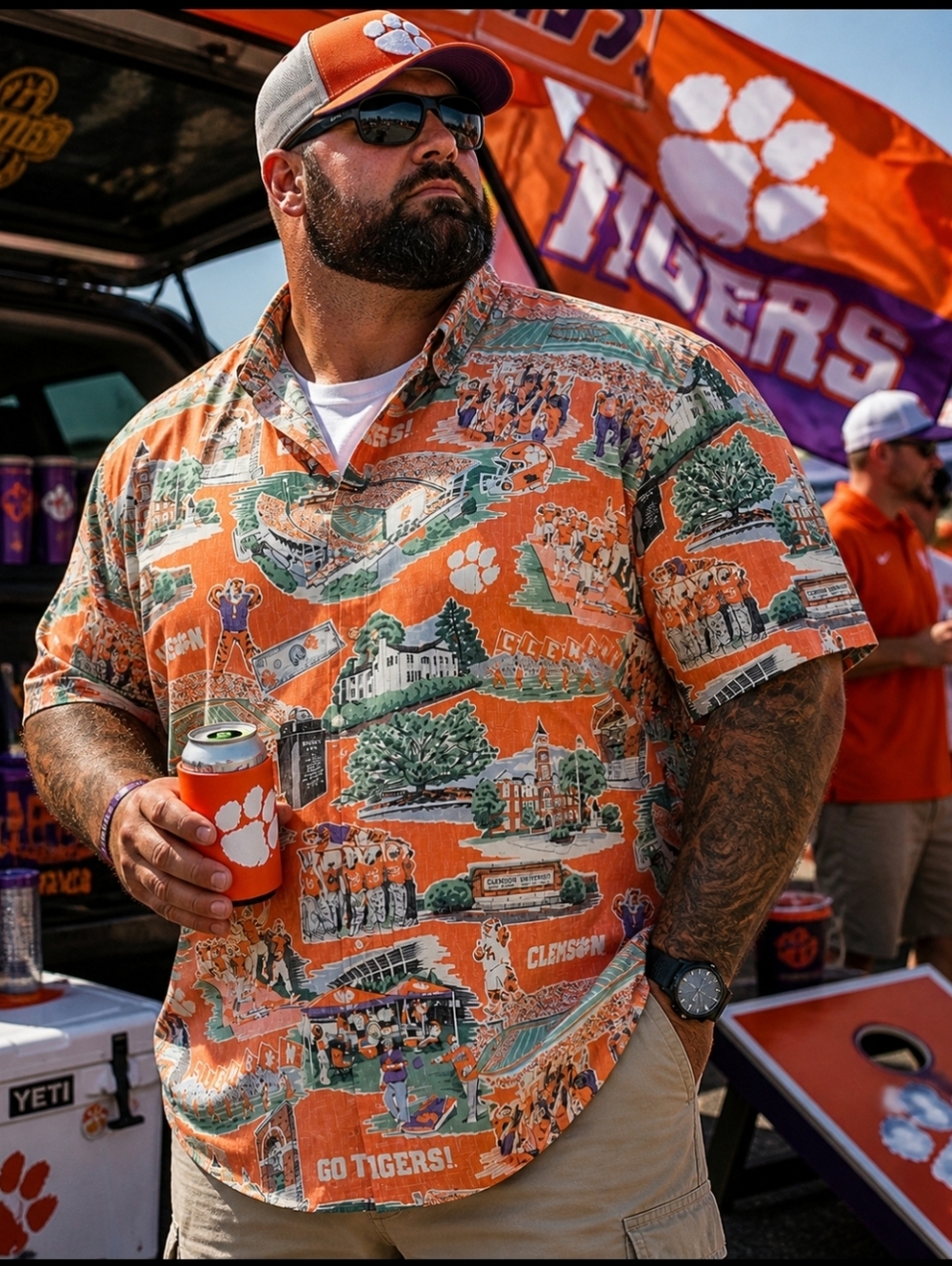 Reyn Spooner Clemson Scenic Button Front Shirt 3XL Orange Hawaiian Tailgate NCAA